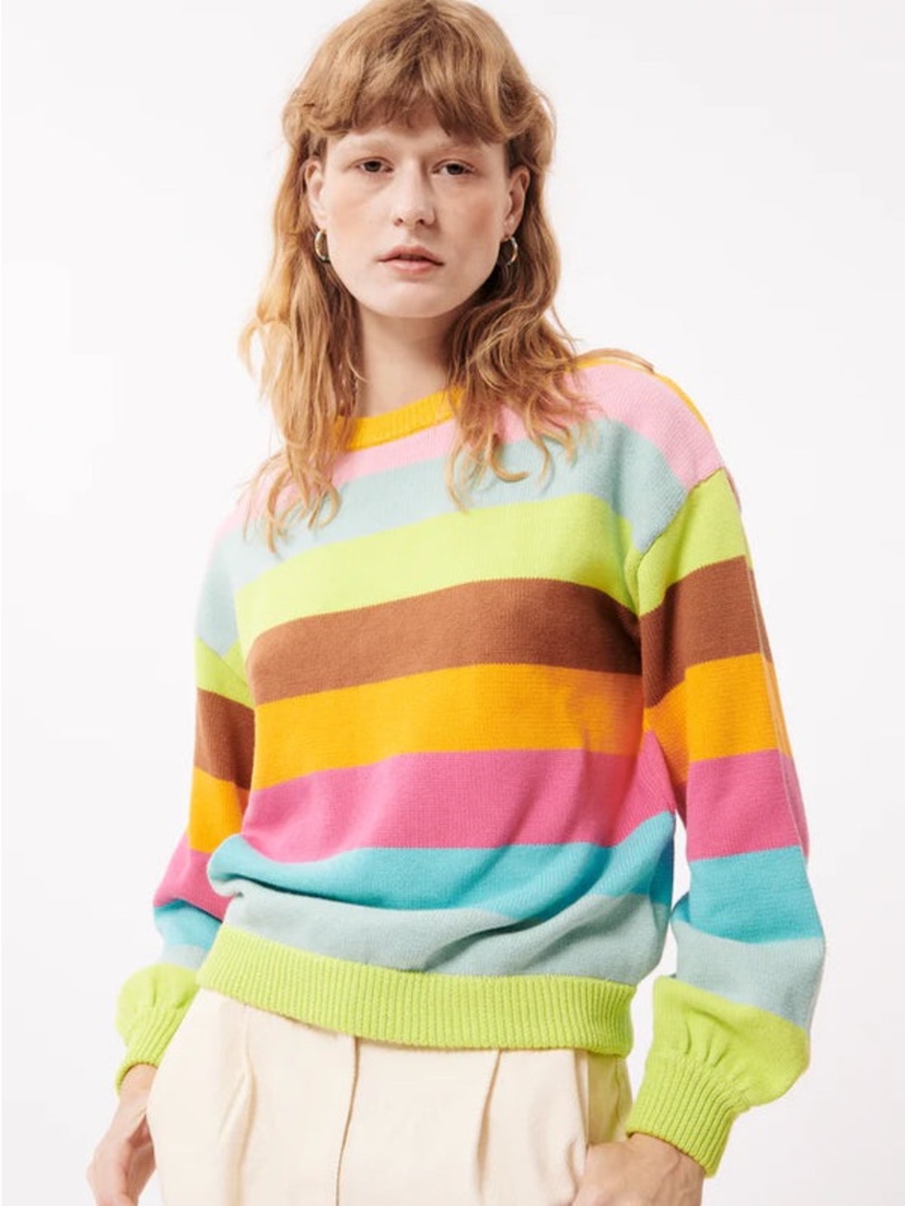 🧡FRNCH Emmy Stripe Jumper Cotton Sweater • Brown Pink Green Orange Blue